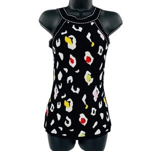 Vintage Cache leopard print multi color knit sleeveless top women's size  M